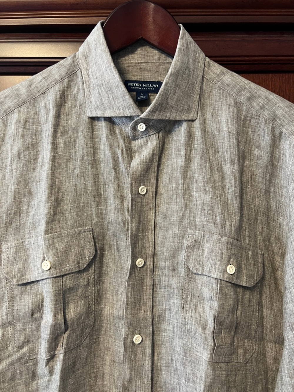 Brand New Peter Millar Crown Crafted Cheshire Gray Tweed look 100% Linen Shirt!